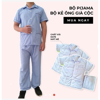 Đồ bộ pijama nam trung niên cao cấp mặc nhà chất vải kate thoáng mát ông già kẻ sọc cộc tay