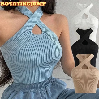 Áo crop Top Dệt Kim y2k Không Tay Cổ Chữ v Mềm Mại Co Giãn Màu Trơn Phong Cách Thể Thao Thời Trang Mùa Hè Cho Nữ