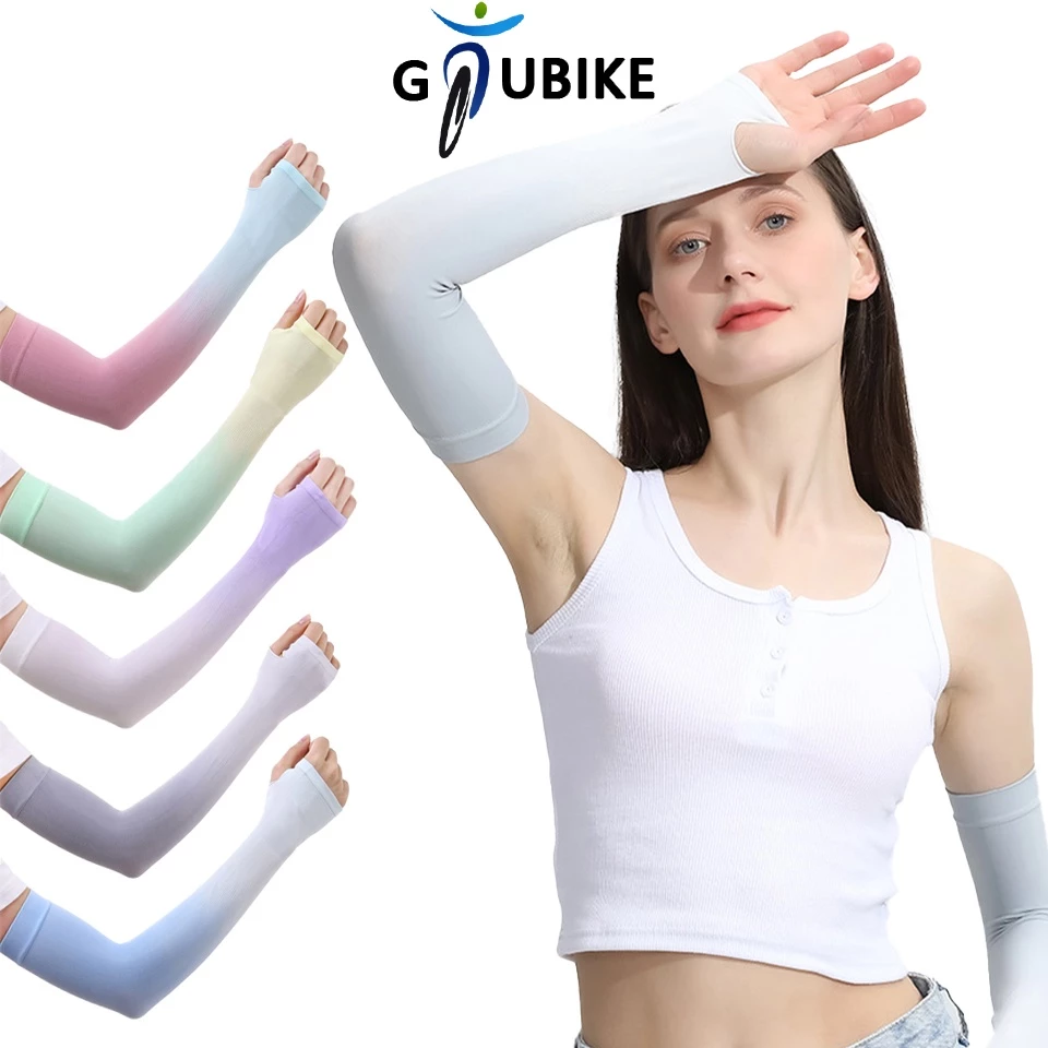 Gtubike 1 Cặp Găng Tay Chống Nắng Bằng Lụa Lạnh Màu gradient Dành Cho Nữ Đi Xe Đạp Leo Núi