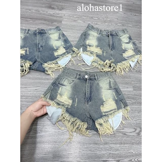 Quần shorts jeans đùi nữ túi lòi xẻ lai - ly alohastore1