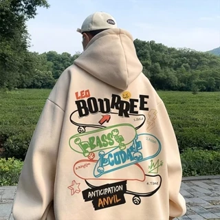 M-8XL[ có size 30 kg_120 kg ]áo khoác nam hoodie Cotton Nhung Mềm Dáng Rộng Dài Tay In Chữ graffiti Thời Trang Hàn Quốc Dành Cho Nam