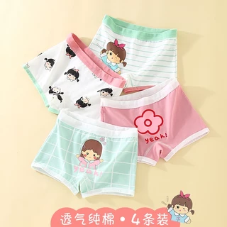 Bộ 4 Quần Lót boxer Vải cotton Thiết Kế Thoải Mái Cho Bé Gái