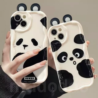 ốp lưng Cartoon Xiaomi Mi 14 13T 13 12 12X 12S 11 Lite POCO M3 X3 NFC Pro Redmi Note 10 10S 9 9S 8 8A 7 Cute Panda Ear Fine Hole Wavy Cream Edge Airbag Shockproof Soft Phone Case NY 54