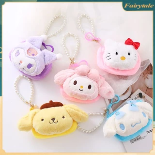 ☢ Ví đựng tiền xu sang trọng Sanrio Cinnamoroll My Melody Pearl Dây buộc Plushies Ba lô Mặt dây chuyền Túi lưu trữ nhỏ Ví Đồ chơi Quà tặng