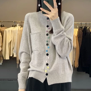 Áo Khoác cardigan Dệt Kim Tay Dài Dáng Rộng Mềm Mại Màu Trơn Cài Nút Thời Trang Mùa Thu Cho Nữ