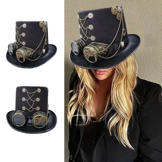 Han Steampunk Top Mũ Có Kính Halloween Kim Loại Bánh Răng Trang Trí Nón Gothic Cosplay Pháp Sư Mũ Unisex Jazzs Mũ