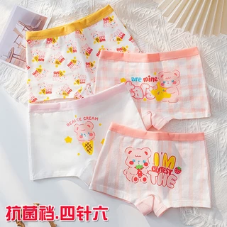 Bộ 4 Quần Lót boxer Vải cotton Thoáng Khí Chống Vi Khuẩn In Hoạt Hình Dễ Thương Cho Bé Gái