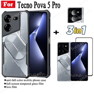 Ốp Điện Thoại Kính Cường Lực + Phim Bảo Vệ Ống Kính 3 Trong 1 Chống Rơi Cho tecno pova 5 pro