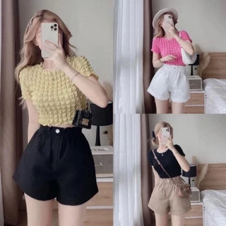 Áo croptop co giãn vải xốp ô vuông màu basic phong cách Hàn Quốc Nhungkudostore