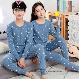 Bộ đồ ngủ YAOEENH cotton thuần khiết in hình hoạt phong cách Hàn Quốc cho bé trai bé gái 140-180cm