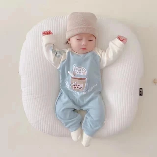 Bộ Áo Liền Quần Tay Dài Bằng Vải cotton In Hoạt Hình Dành Cho Bé Trai Gái 0-2 Tuổi