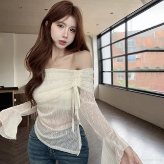 Áo Thun croptop Tay Dài Chống Nắng Dáng Ôm Phối Dây Rút Thời Trang Cho Nữ