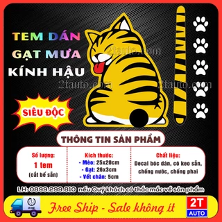 Logo Tem Decal Hình Chú Mèo Béo Dán Gạt Mưa Ngộ Nghĩnh Dễ Thương, Tem Dán Ô Tô Xe Hơi, Có Keo Dán Sẵn, Chống Nước 100%