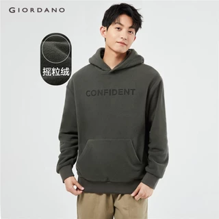 Áo hoodie GIORDANO 01023832 vải lông cừu cực phối túi kanga họa tiết chữ cho nam