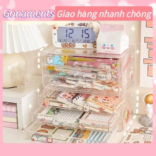 [Hàng Sẵn] Hộp đựng son môi trang điểm để bàn trong suốt 3 lớp ngăn kéo mỹ phẩm acrylic Gonaments