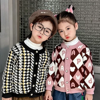 Áo Khoác cardigan Dệt Kim Lót Lông Cừu Phong Cách Mới Cho Bé Gái