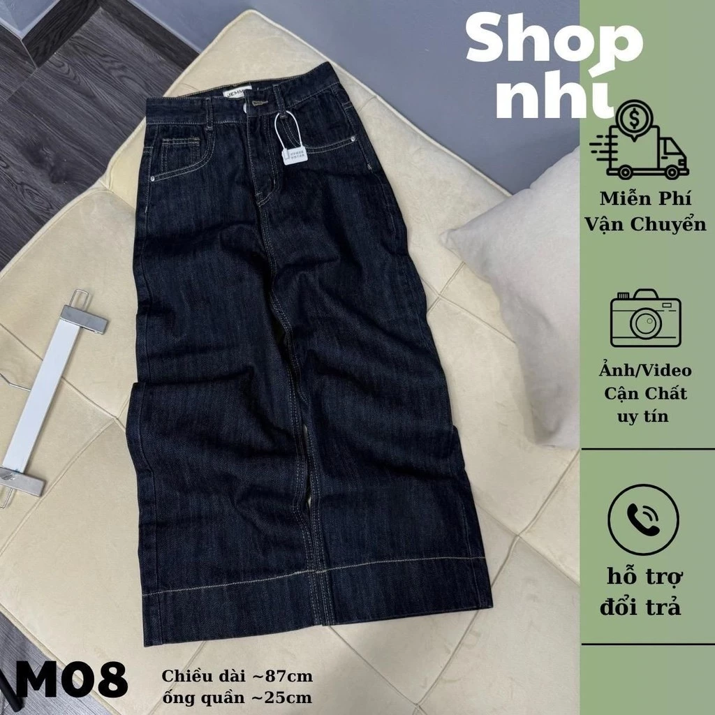 (85cm/XS/S/M/L) SHOP NHÍ Quần Jean Nữ  Suông Rông Nấm Trơn QC .jean ko giãn ( S01 - Quần suông nấm ) 6828