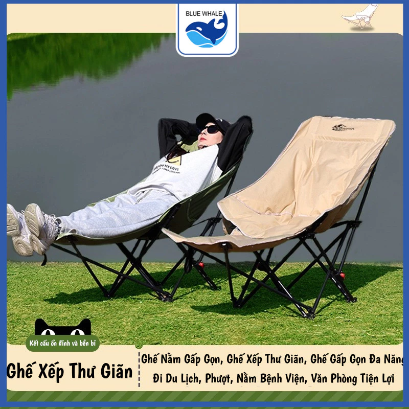 Ghế Xếp Thư Giãn chịu được trọng lượng 150kg ngoài trời chất liệu vải Oxford. ghế cỏ có thể gập lại