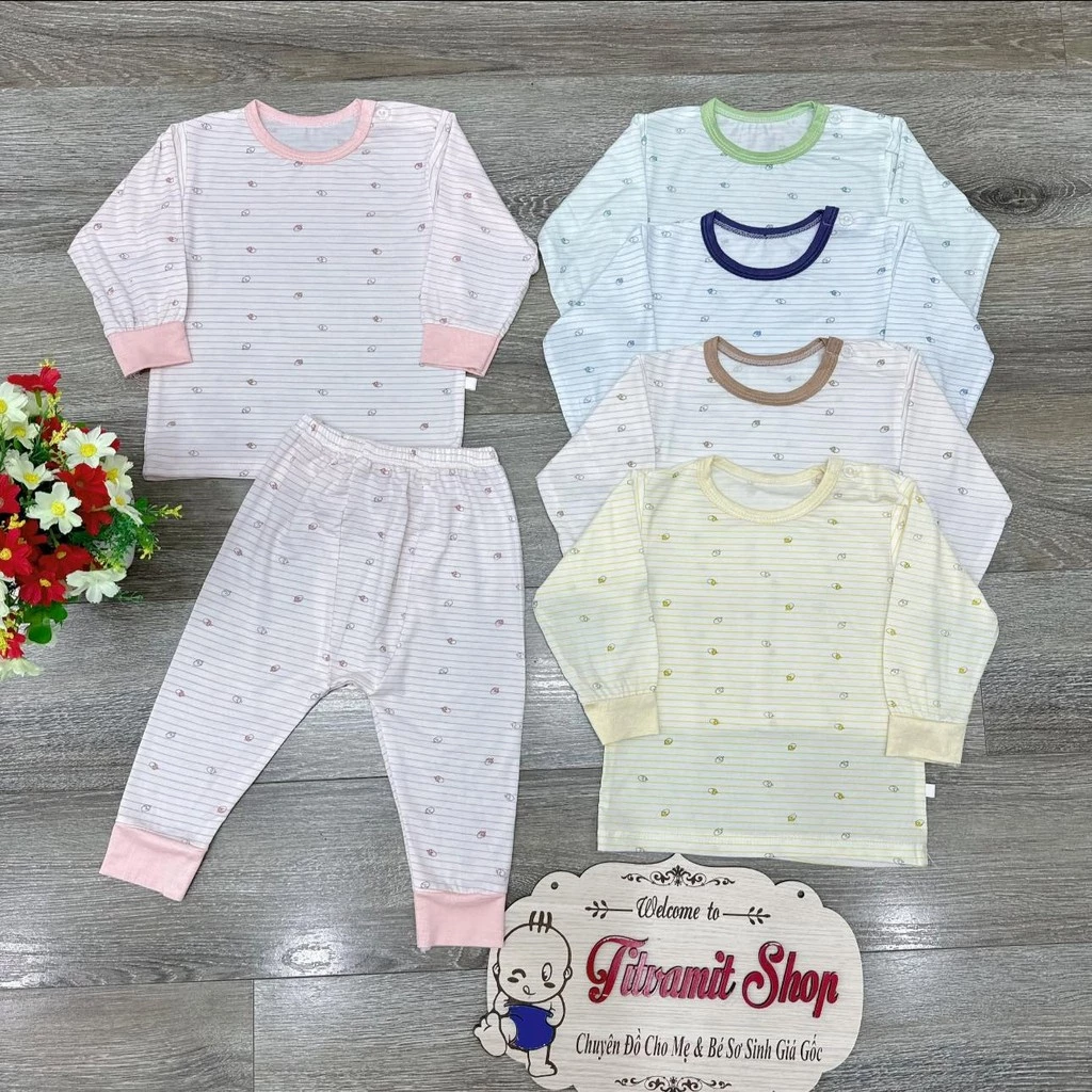 Bộ dài MinkiBae cài vai peptit kẻ mềm mát co giãn 4 chiều cho bé