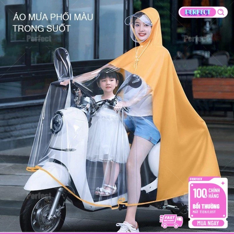 (🔥Giá khuyến mãi) Áo Mưa Trong Suốt Cho Mẹ & Bé - Kèm Kính Chắn, Chống Thấm PVC, Size 5XL/6XL