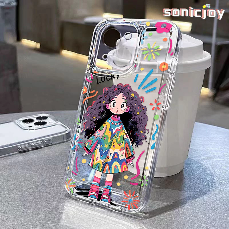Ốp lưng Cô Gái Cầu Vồng Thích Hợp Cho IPhone 11 12 13 14 15 16 Pro Max X XR XS Max 7Plus 8Plus Ốp Silicon Trong Suốt Thời Trang-SY
