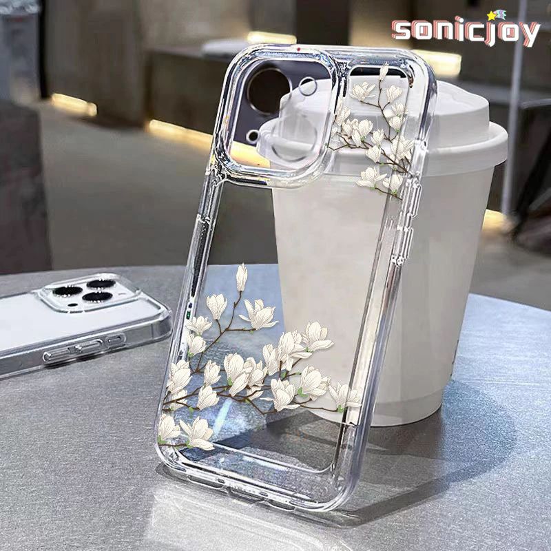 Ốp Lưng Hoa Mộc Lan silicon trong suốt Cho IPhone 11 12 13 14 15 Pro Max X XR XS Max 7Plus 8Plus-SY