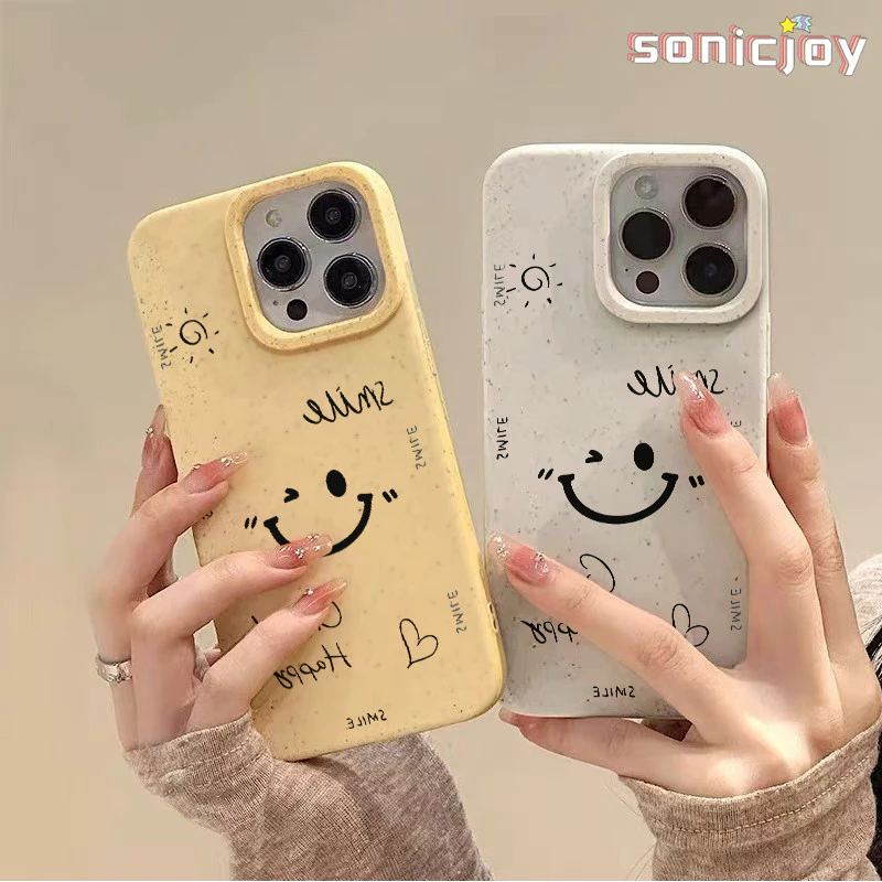 Ốp lưng Mặt Cười Hạnh Phúc Màu Đen Thích Hợp Cho IPhone 11 12 13 14 15 16 Pro Max X XR XS Max 7Plus 8Plus Ốp Lưng Thân Thiện Với Môi Trường Thời Trang-SY