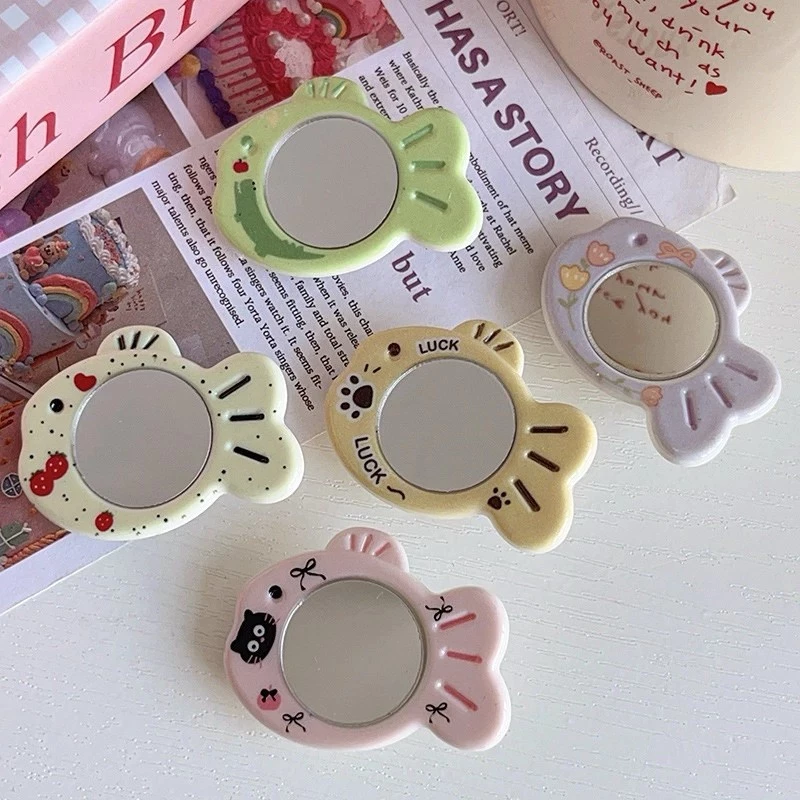CandyKẹp tóc mái hình cá có gương mini hoạt hình dễ thương ngộ nghĩnh