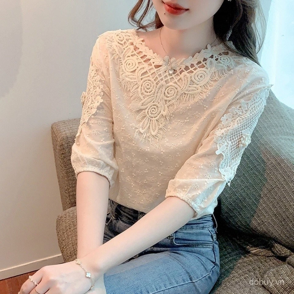 Mùa Hè 2025 Mới Áo Voan Cho Nữ Tay Ngắn Rỗng Ra Top Áo Sơ Mi Hợp Thời Trang