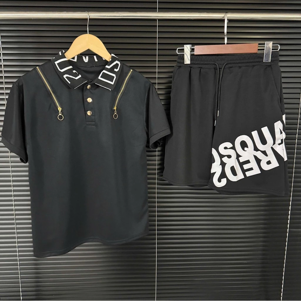 Bộ Quần Áo Polo D Q Cổ Dệt Phối Khóa , 2 Màu Đen Trắng Menswear