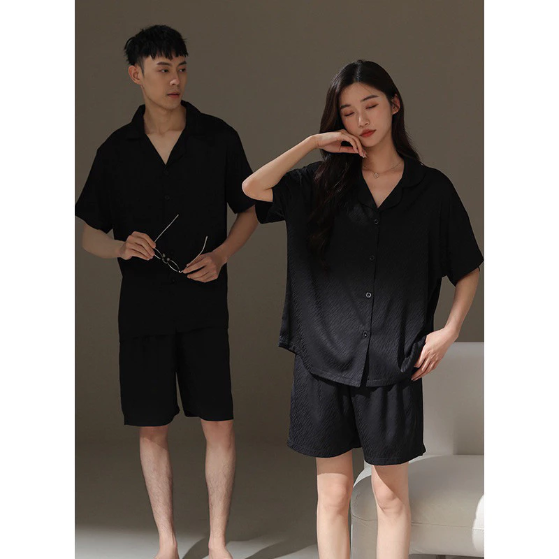 Bộ đồ ngủ, bộ đồ lụa mùa hè xuân thu cộc tay quần đùi cho nam nữ sz từ 40-75kg