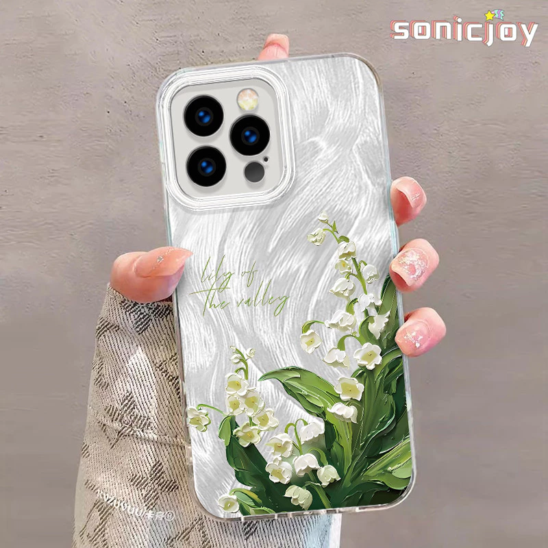 Ốp lưng lily trắng của thung lũng Thích hợp cho IPhone 11 12 13 14 15 16 Pro Max X XR XS Max 7Plus 8Plus IMD Feather Sa Case Fashion-SY