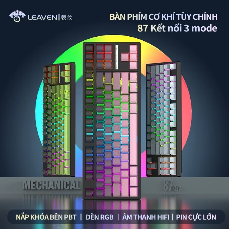 Bàn phím cơ không dây Leaven K88 - 3 mode kết nối - Led RGB - Full foam - Hỗ trợ app tùy chỉnh