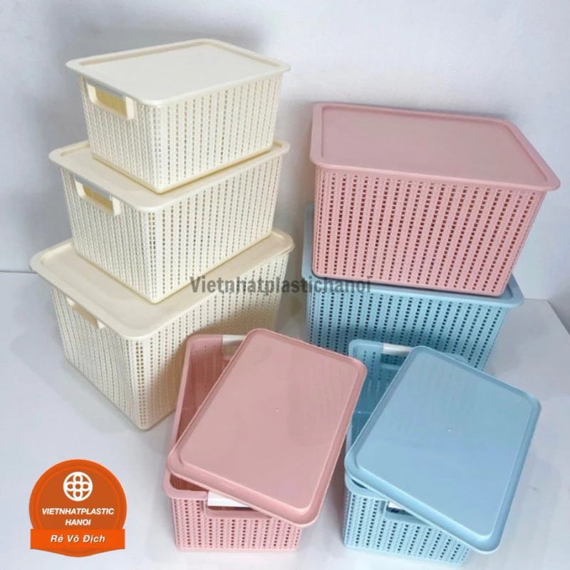 Rổ đan mây đựng đồ đa năng 3 size nhựa Việt Nhật (3415), Giỏ đựng quần áo, dụng cụ nhà bếp