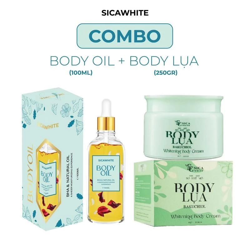 Bộ Kem Sica White, Body Lụa 150gr + Body Oil 100ml - Hỗ trợ sáng hồng da Dưỡng Da Body Dưỡng Body Nữ