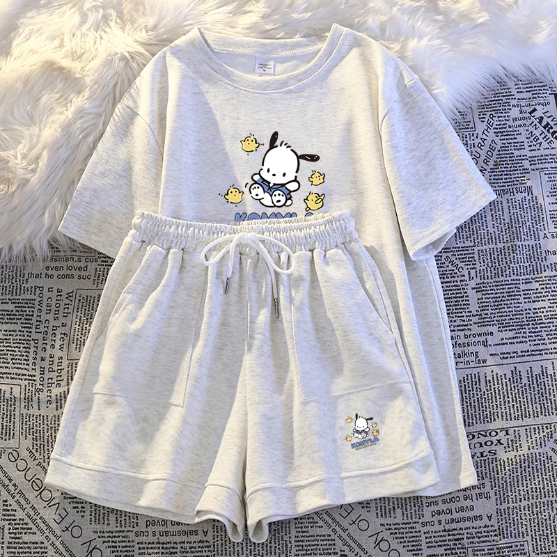 [RẺ VÔ ĐỊCH]Bộ đồ thể thao thông thường mùa hè dành cho nữ Áo thun ngắn tay hoạt hình dễ thương hình gấu và gà con Genz