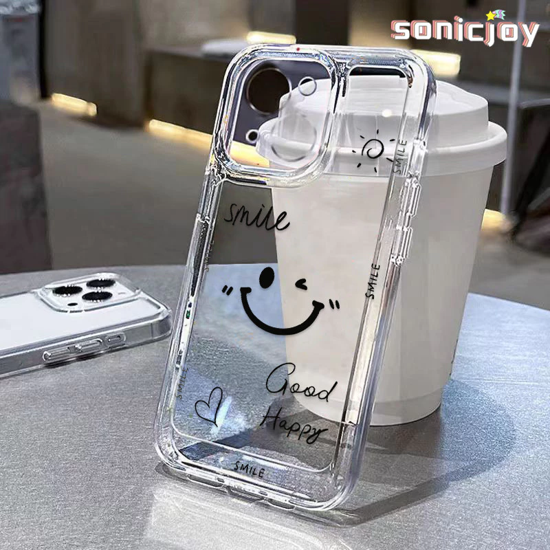 Ốp lưng Mặt Cười Màu Đen Hạnh Phúc Thích Hợp Cho IPhone 11 12 13 14 15 16 Pro Max X XR XS Max 7Plus 8Plus Ốp Silicon Trong Suốt Thời Trang-SY