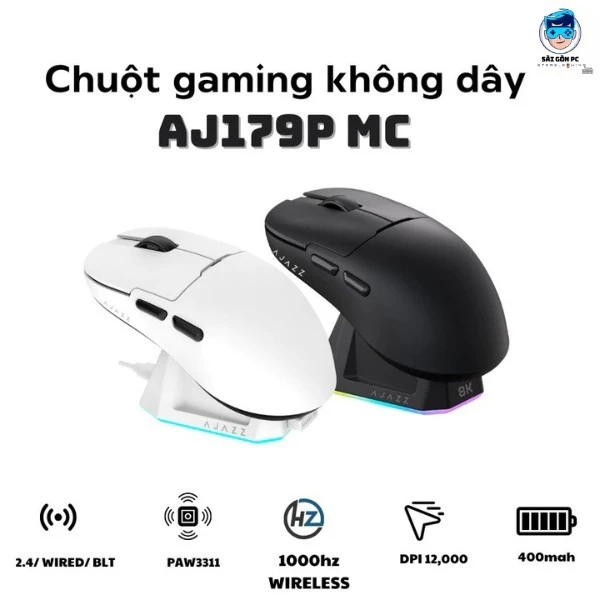 Chuột không dây AJAZZ AJ179P MC - 3  mode kết nối -  - DPI 12000 - APP tùy chỉnh