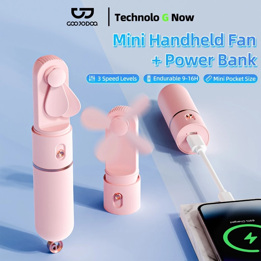 Quạt cầm tay mini dễ thương 3 tốc độ 2500mah GOOJODOQ có pin dự phòng Type-C