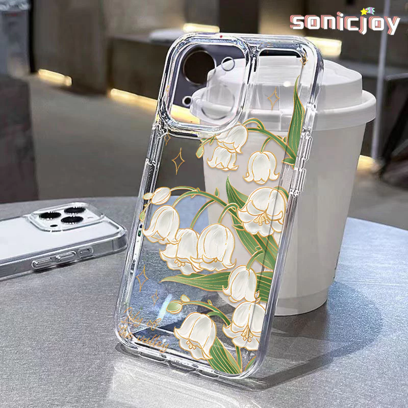 Ốp lưng Filigree lily of the valley Thích Hợp Cho IPhone 11 12 13 14 15 16 Pro Max X XR XS Max 7Plus 8Plus Ốp Silicon Trong Suốt Thời Trang-SY