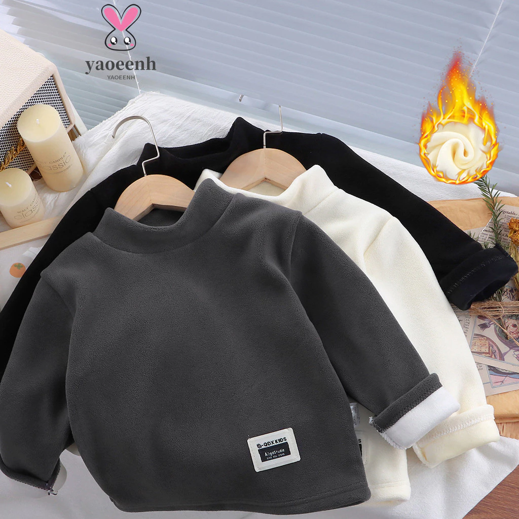 【YAOEENH】80-160cm Thu Đông Phong Cách Bé Trai Bé Gái Lông Cừu Lót Dày Đáy Áo Sơ Mi Giữa Lớn Trẻ Em Thời Trang Phù Hợp Dài-