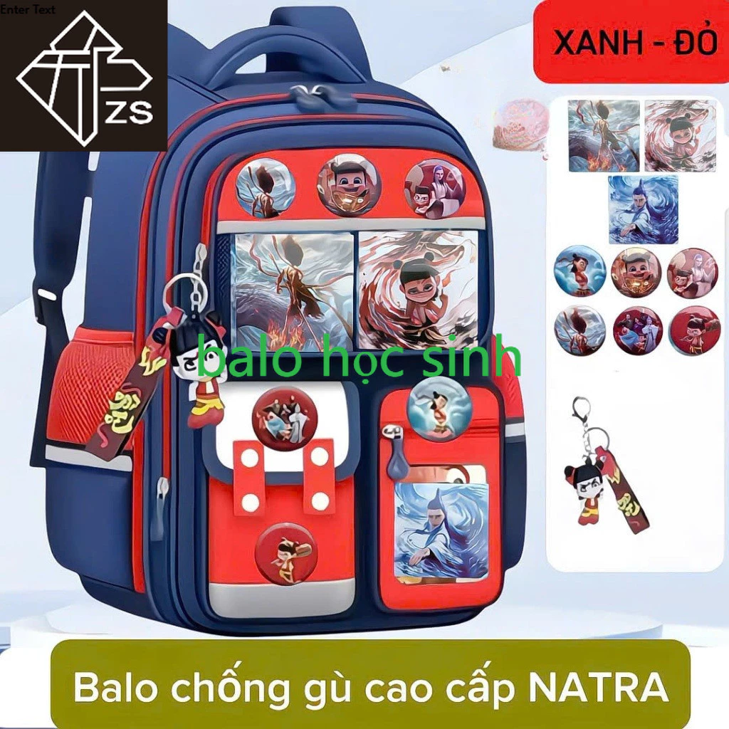 Balo chống gù NATRA cao cấp cho học sinh lớp 1 đến lớp 7, kèm móc khóa, 3 tranh và 6 ghim cài.