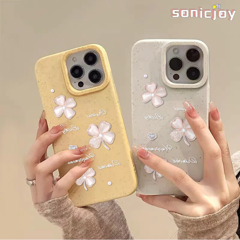 Ốp lưng Cỏ Bốn Lá May Mắn Thích Hợp Cho IPhone 11 12 13 14 15 16 Pro Max X XR XS Max 7Plus 8Plus Ốp Lưng Thân Thiện Với Môi Trường Thời Trang-SY