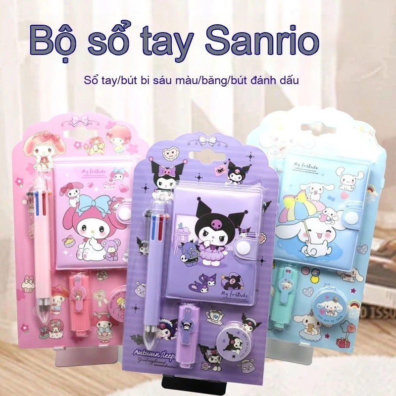 Kuromi Handbook Set Bút sáu màu Melody Mini Notebook Fluorescent Pen Tape Máy tính xách tay Thiết bị học tập