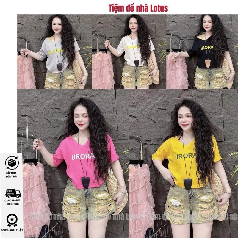 Áo thun tay lỡ in chữ kèm yếm xinh phom thể thao năng động (Tiệm đồ nhà Lotus)