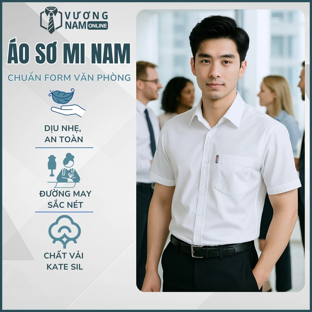 Áo trắng sơ mi nam công sở form rộng chất kate sil hàng may chuẩn đẹp VNO163