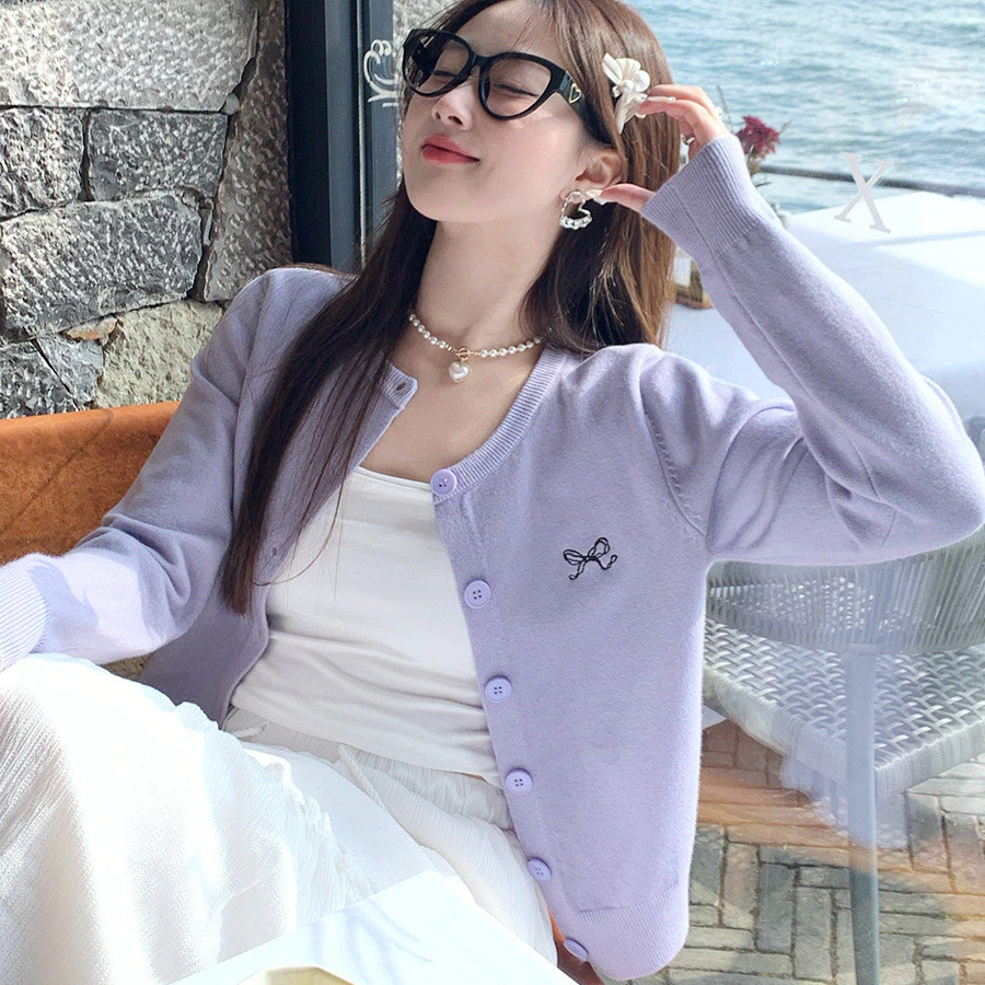 YAYUAN K Dệt Kim Cardigan Nữ Phong Cách Mới Cổ Tròn Thời Trang Mỏng Nhìn Thêu Áo Khoác Nhỏ Pur