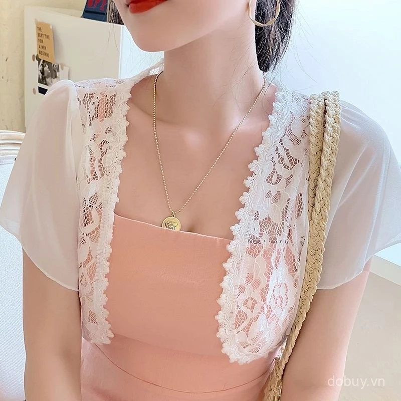 Áo khoác Bolero nữ cỡ lớn màu trắng đen tay ngắn, áo khoác ren Bolero filipiniana cho phụ nữ