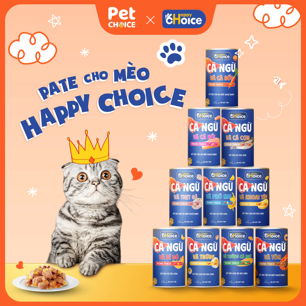 [Chính hãng] Pate cho mèo cao cấp Happy Choice lon 400g, pate cho mèo mọi lứa tuổi dạng thạch