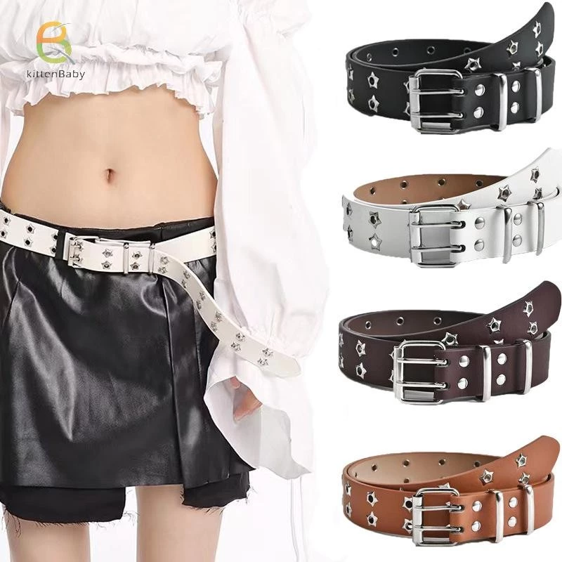 [kittenBaby-t] Thời Trang Nam Nữ Phong Cách Punk Dây Xích Có Thể Điều Chỉnh Ngôi Sao Rỗng Đôi Khóa Ngực Kim Loại Khóa Da Quần Jean Dây Thắt Lưng [Mới]